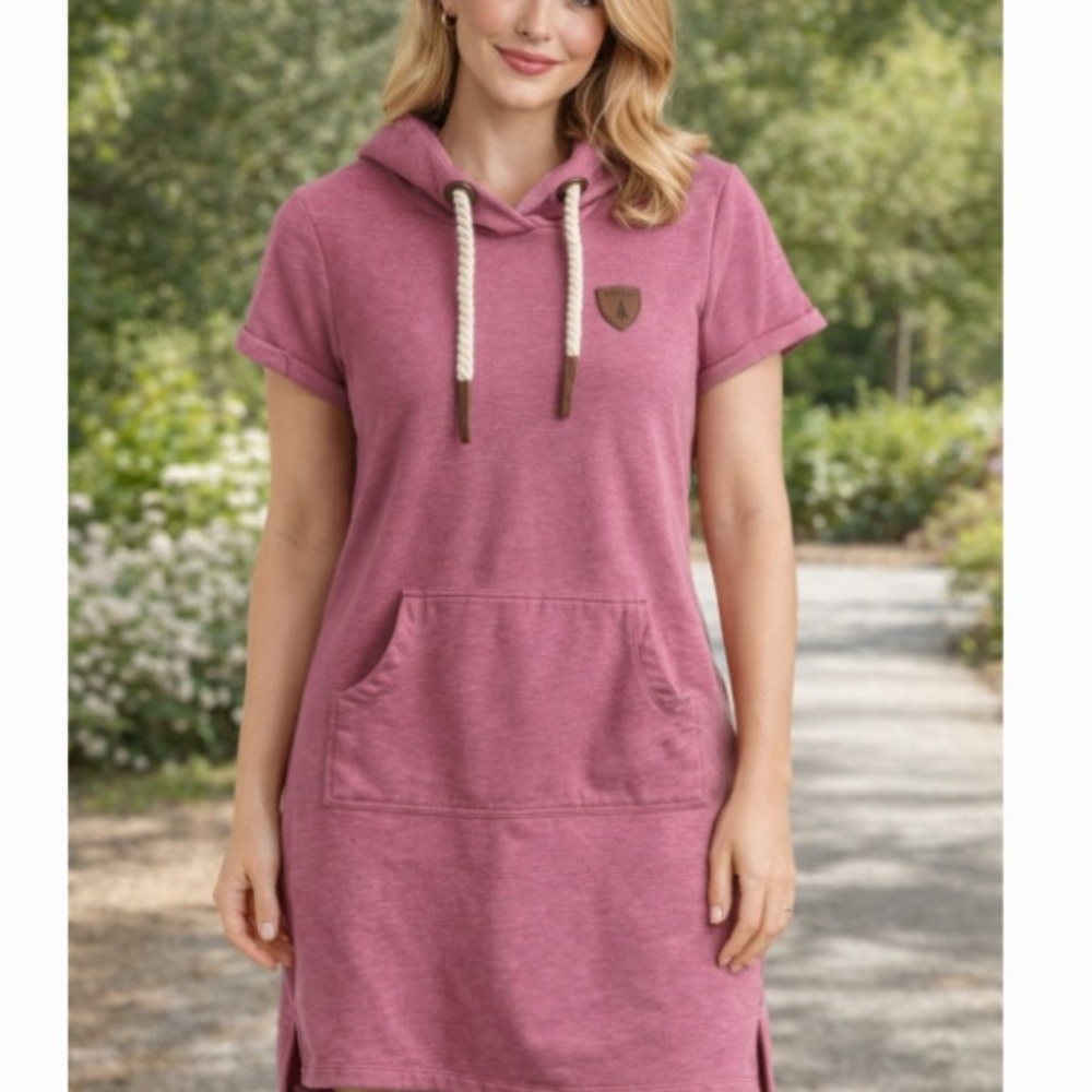Nwot Wanakome Pink Hooded Dress with Front Pocket - Picture 3 of 14